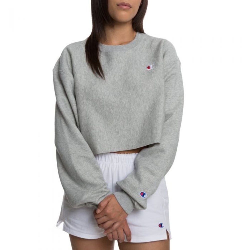 Champion Women's Light Gray Cropped Hoodie